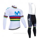 2020 Fietskleding UCI Wereldkampioen Movistar Wit Blauw Lange Mouwen en Koersbroek