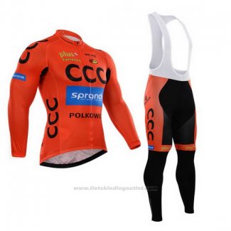 2015 Fietskleding CCC Zwart en Oranje Lange Mouwen en Koersbroek