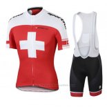 2016 Fietskleding Zwitserland Wit en Rood Korte Mouwen en Koersbroek