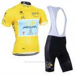 2014 Fietskleding Tour de France Lider Astana Lider Geel Korte Mouwen en Koersbroek