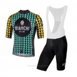 2020 Fietskleding Bianchi Zwart Blauw Geel Korte Mouwen en Koersbroek